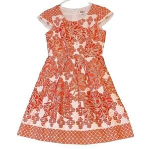 Vintage Y2K R&K Originals White Orange Floral Shift Midi Dress Lined‎ Top Zipper